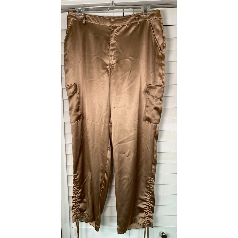 Intempo Womens Cargo Pants Bronze Satin Silk Ruched Leg Drawstring | Size 16